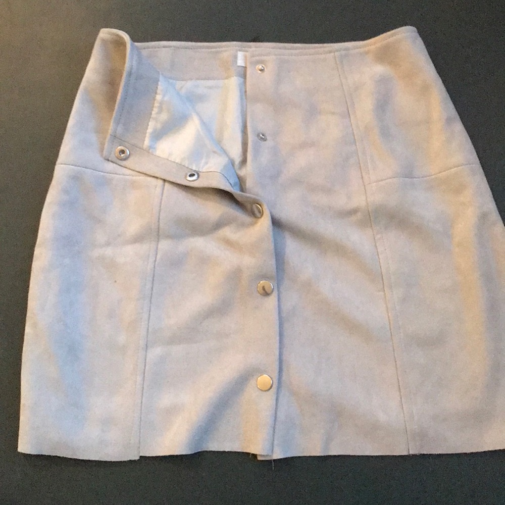 Light blue suede button down mini skirt